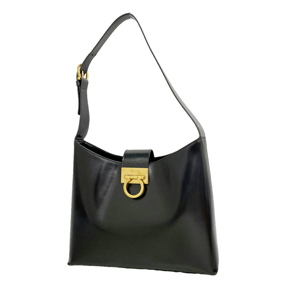 Salvatore Ferragamo Shoulder Bag, Gancini Leather, Black Champagne, Women's, ...